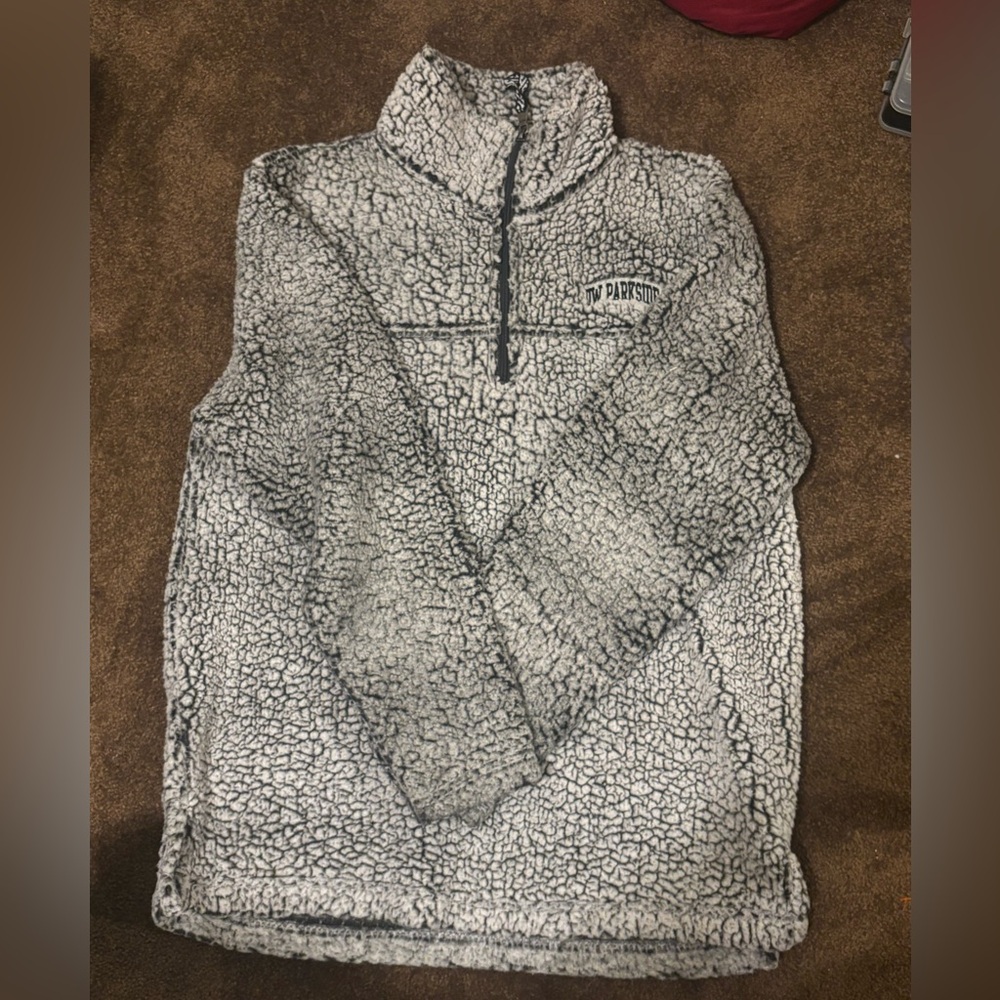 Black and White Zip Up Sherpa Sweater